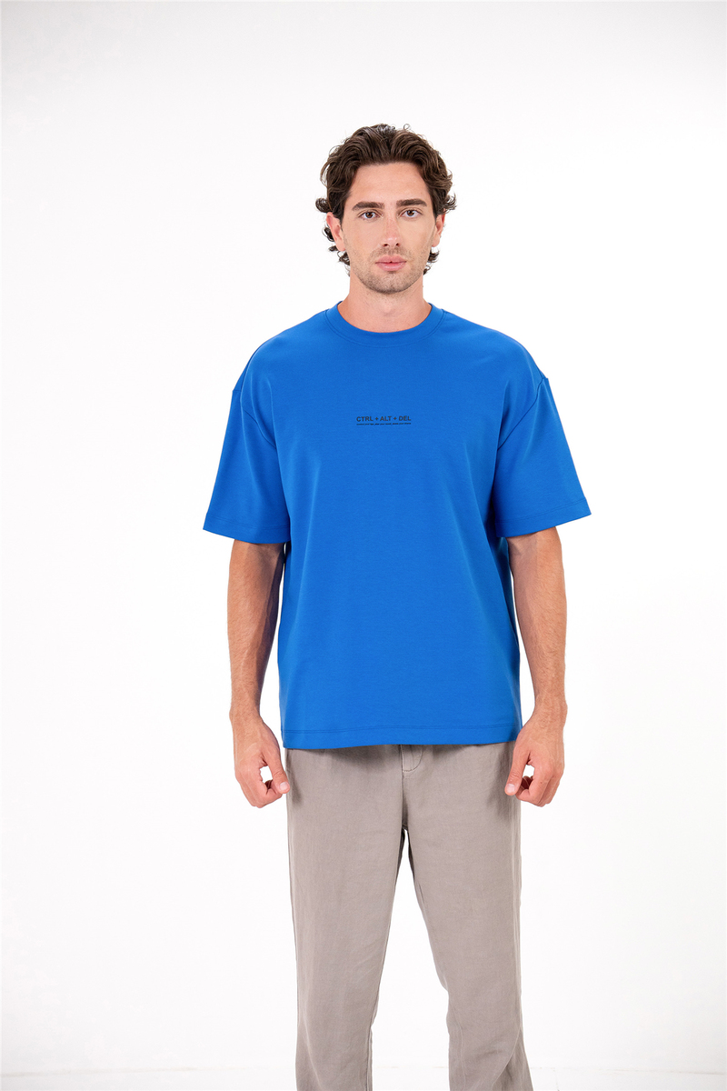 Bisiklet Yaka Ctrl+Alt+Del Baskılı Erkek T-shirt