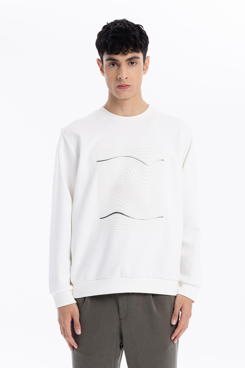 Bisiklet Yaka Dalga Baskılı Erkek Sweatshirt