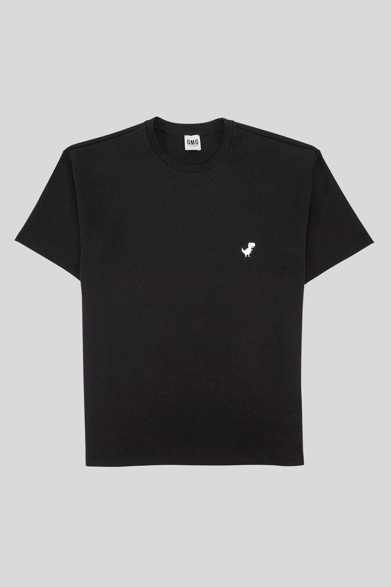Bisiklet Yaka Dinozor Baskılı Oversize Erkek T-shirt