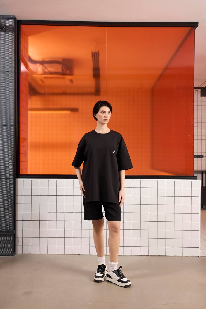 Bisiklet Yaka Dinozor Baskılı Oversize Erkek T-shirt