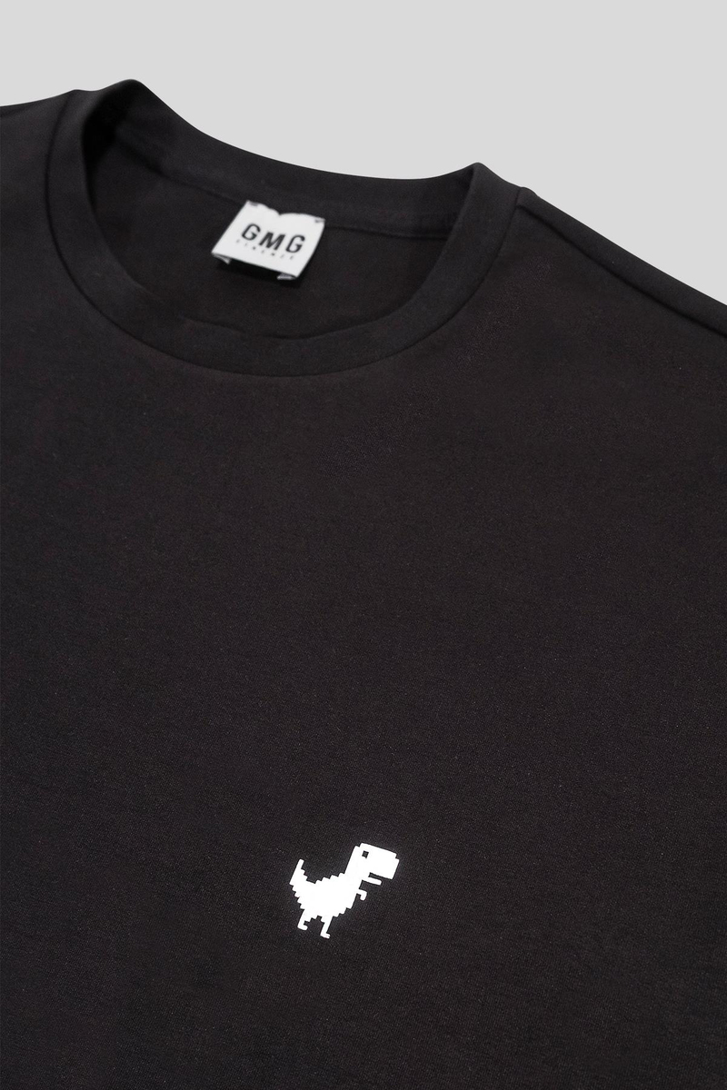 Bisiklet Yaka Dinozor Baskılı Oversize Erkek T-shirt