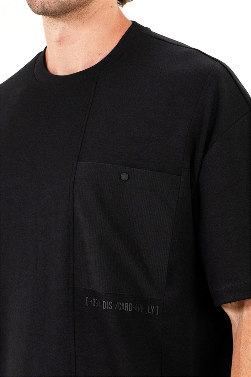 Bisiklet Yaka Garni Cepli Cep Altı Baskılı Erkek T-shirt