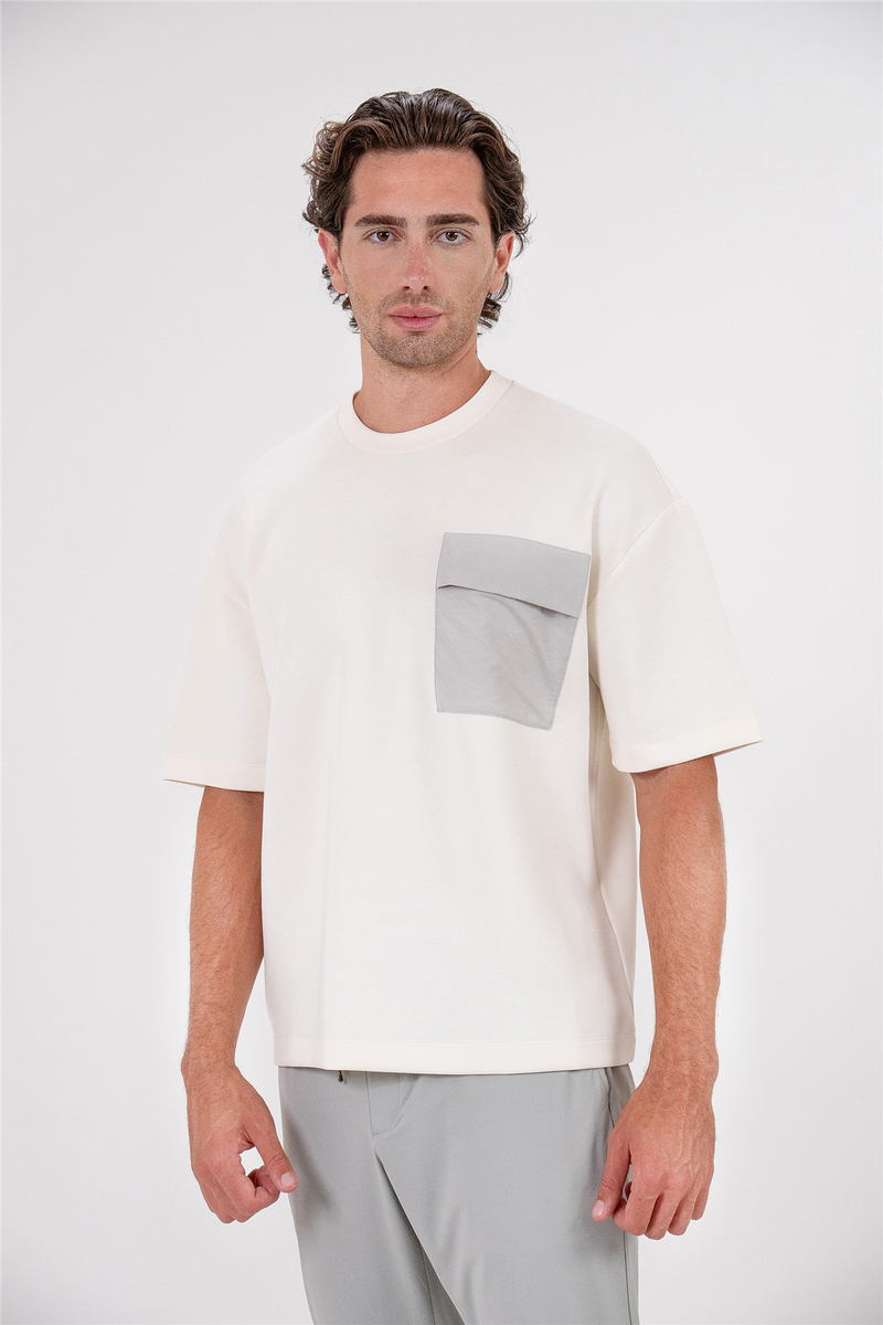 Bisiklet Yaka Garni Cepli Erkek T-shirt