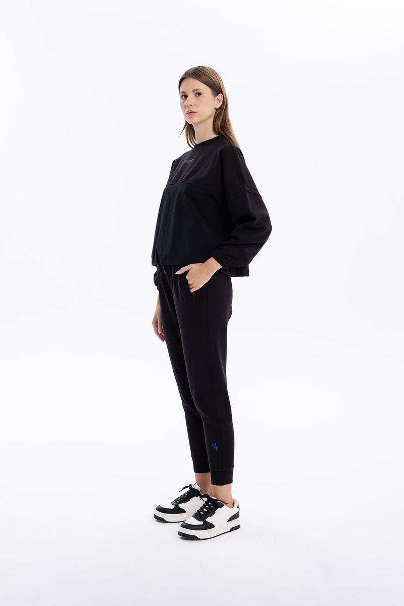 Bisiklet Yaka Garni Detaylı Oversize Kadın Sweatshirt