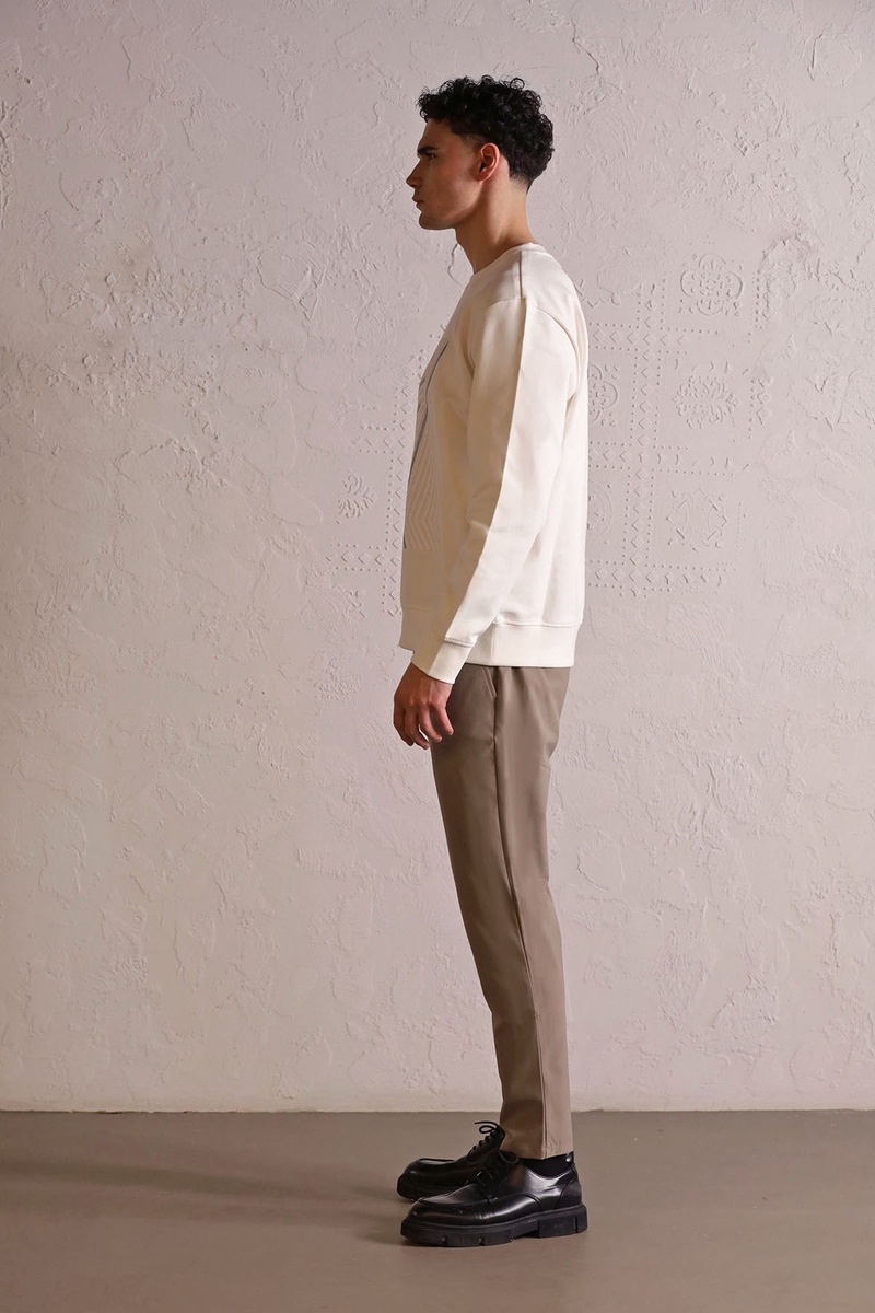 Bisiklet Yaka Geometrik Baskılı Erkek Sweatshirt