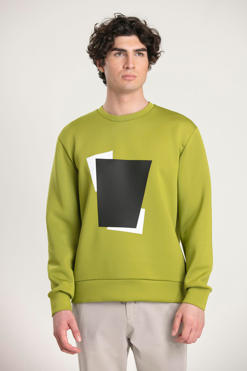 Bisiklet Yaka Önü Baskılı Erkek Sweatshirt