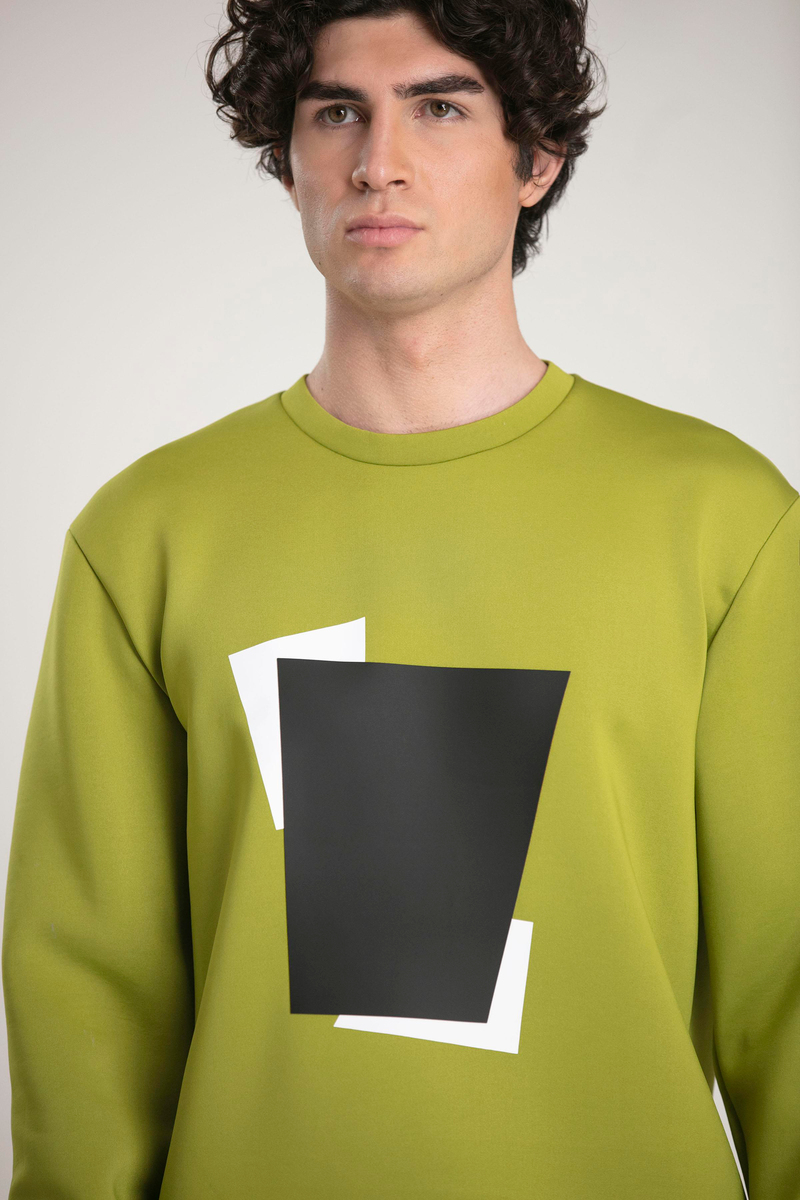 Bisiklet Yaka Önü Baskılı Erkek Sweatshirt