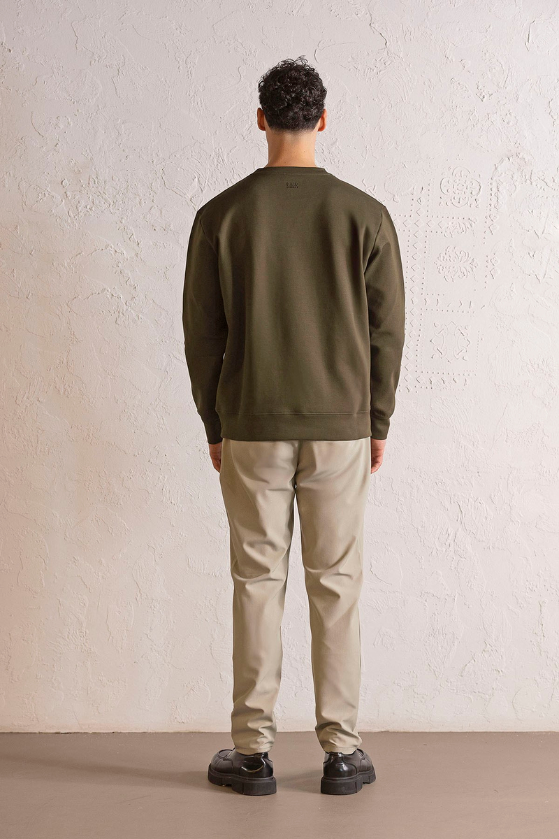 Bisiklet Yaka Önü Dalga Baskılı Erkek Sweatshirt