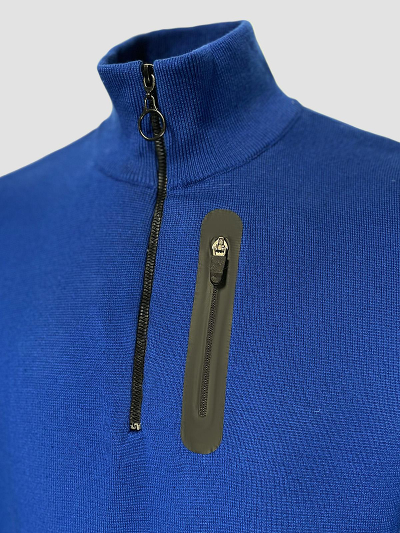 Dik Yaka Fermuar Detaylı Slim Fit Erkek Kazak