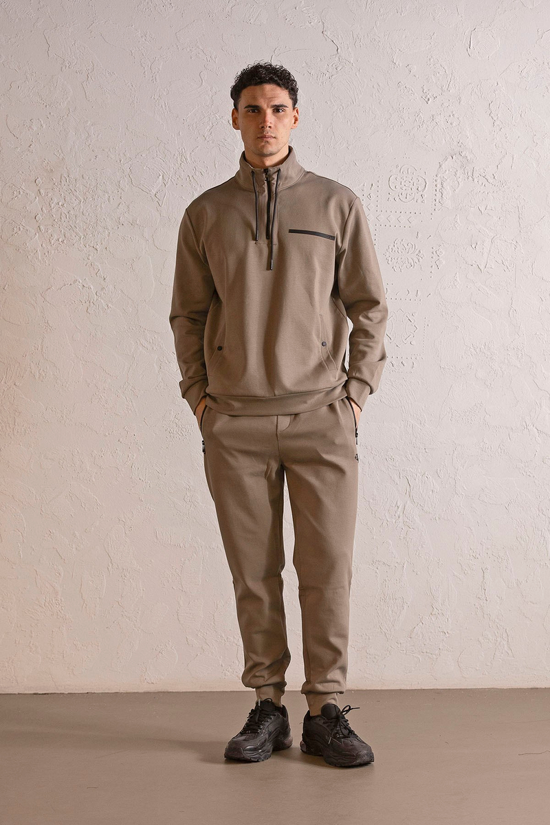 Dik Yaka Fermuar ve Çıtçıt Detaylı Erkek Sweatshirt