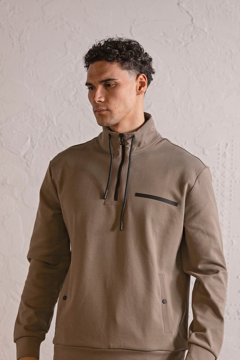 Dik Yaka Fermuar ve Çıtçıt Detaylı Erkek Sweatshirt
