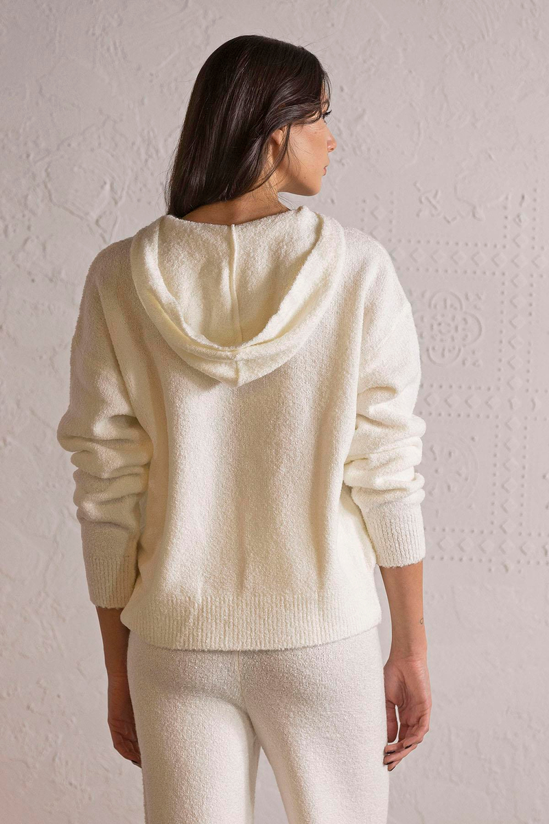 Kapüşon Yaka Kanguru Cepli Kadın Triko Sweatshirt