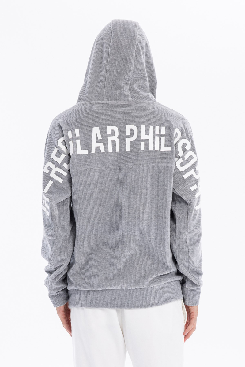 Kapüşonlu Baskı Detaylı Kadife Erkek Sweatshirt