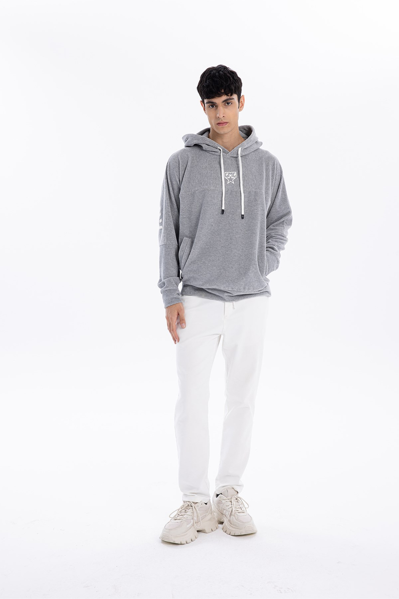 Kapüşonlu Baskı Detaylı Kadife Erkek Sweatshirt