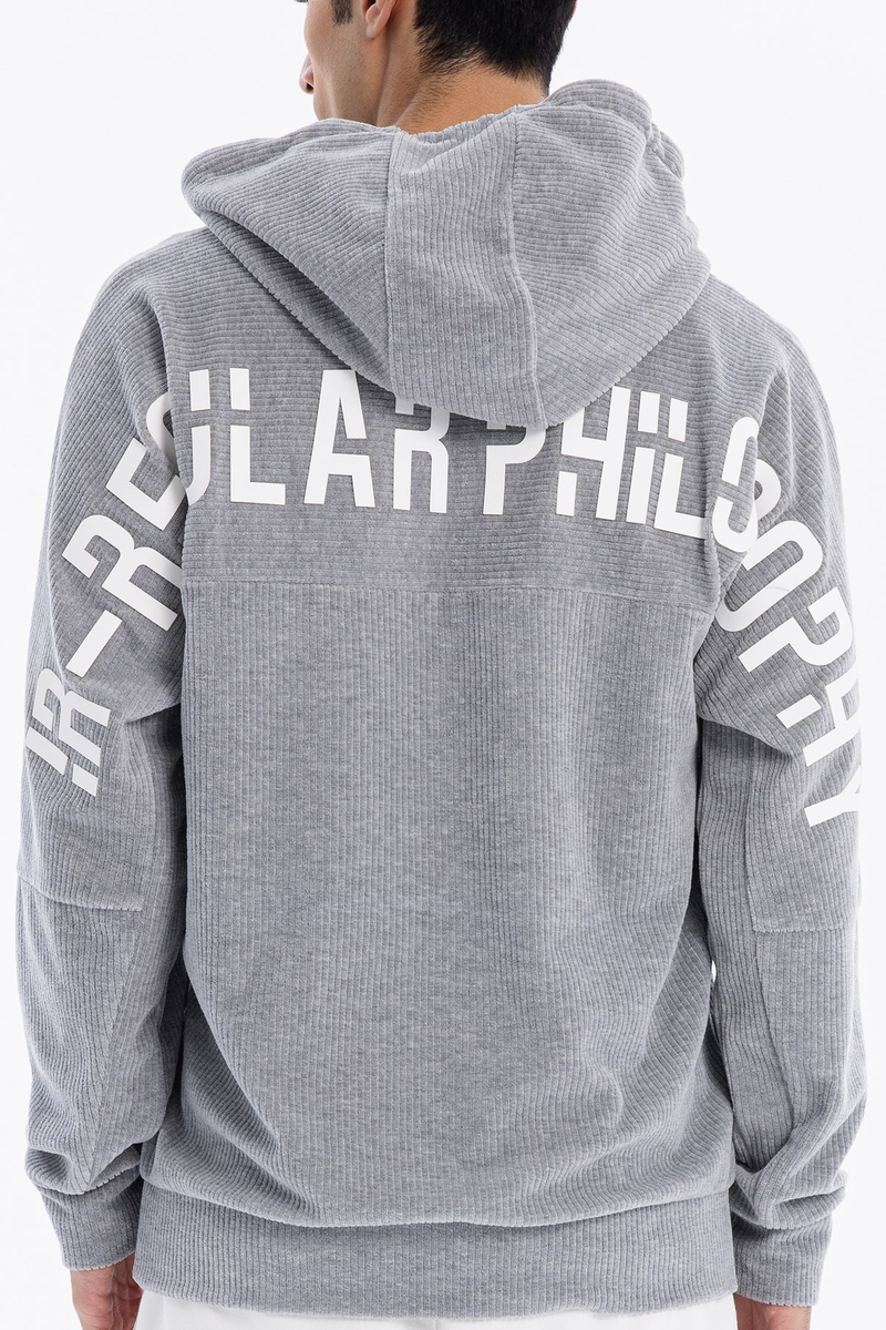 Kapüşonlu Baskı Detaylı Kadife Erkek Sweatshirt