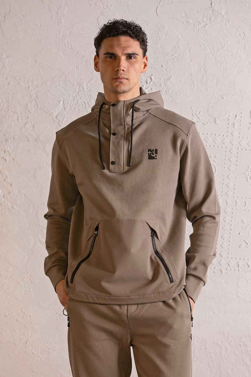 Kapüşonlu Çıtçıt ve Fermuar Detaylı Kanguru Cepli Erkek Sweatshirt