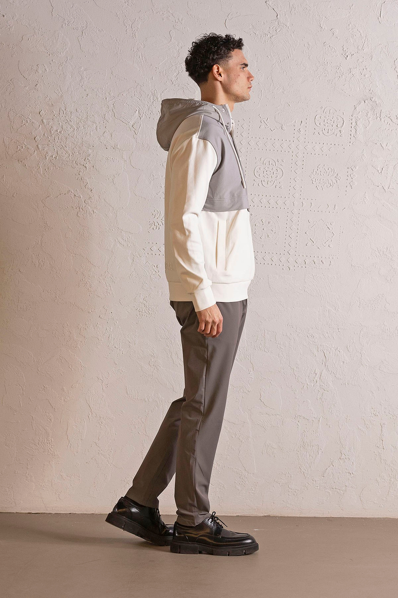 Kapüşonlu Fermuar ve Çıtçıt Detaylı Garnili Erkek Sweatshirt