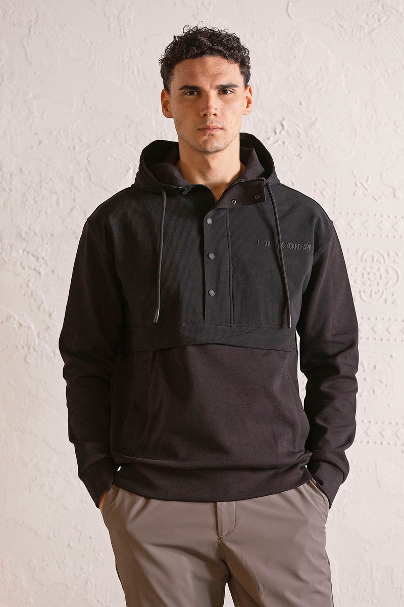 Kapüşonlu Fermuar ve Çıtçıt Detaylı Garnili Erkek Sweatshirt