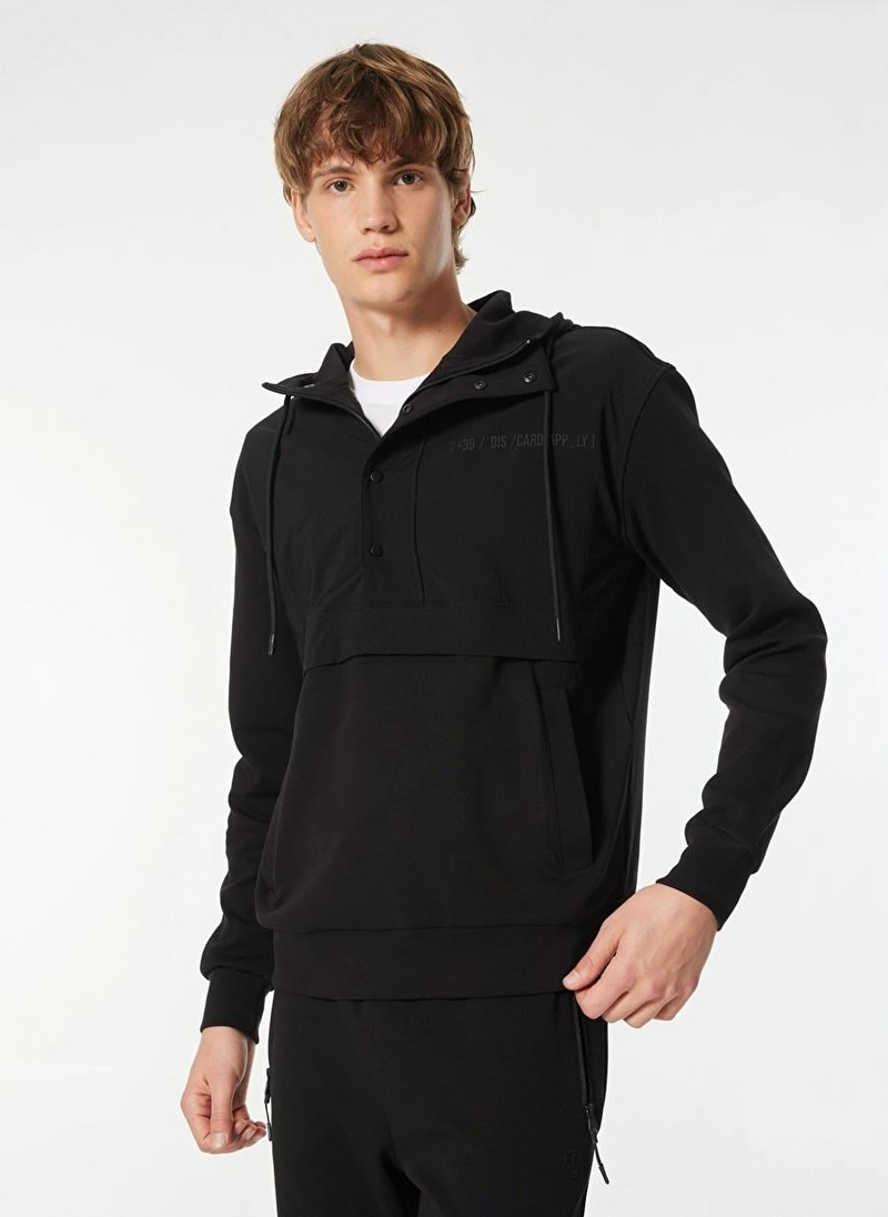 Kapüşonlu Fermuar vet Çıtçıt Kapamalı Garnili Erkek Sweatshirt