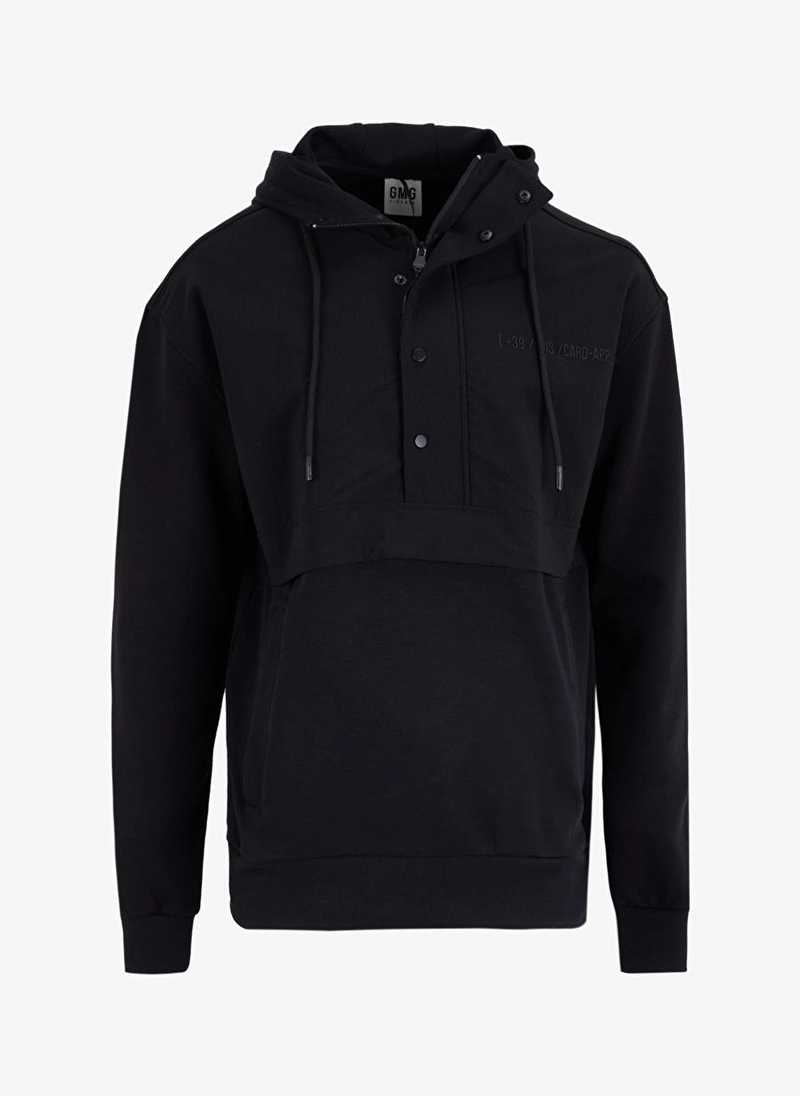 Kapüşonlu Fermuar vet Çıtçıt Kapamalı Garnili Erkek Sweatshirt