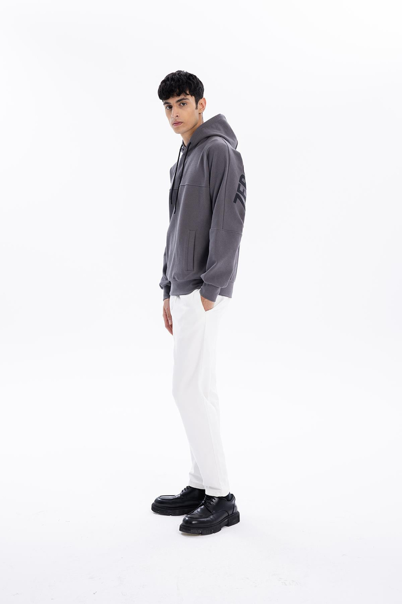 Kapüşonlu Sırtı Zero Baskılı Diagonel Sweatshirt