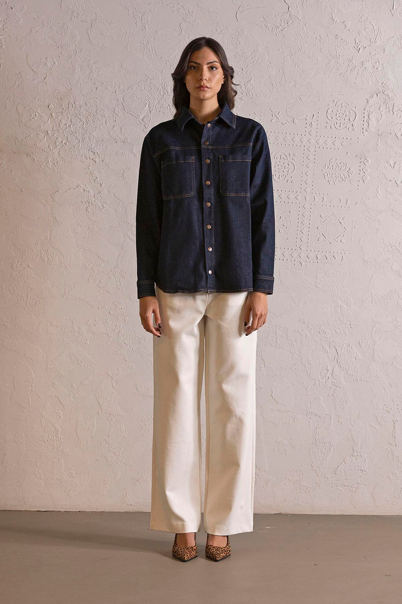 Oversize Çıtçıtlı Denim Kadın Gömlek