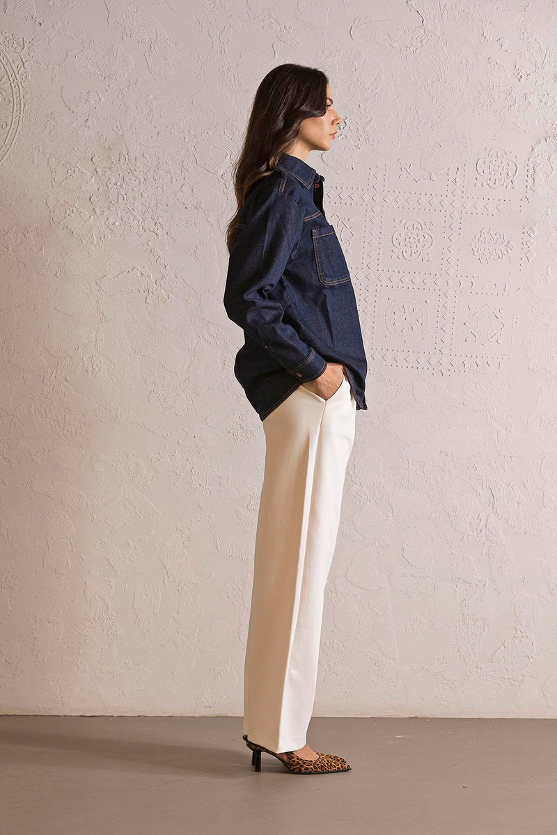 Oversize Çıtçıtlı Denim Kadın Gömlek