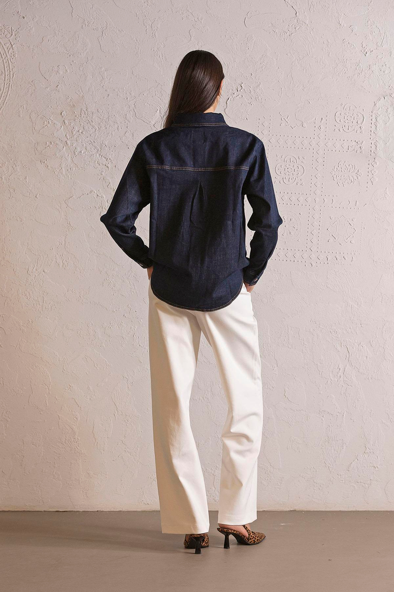 Oversize Çıtçıtlı Denim Kadın Gömlek