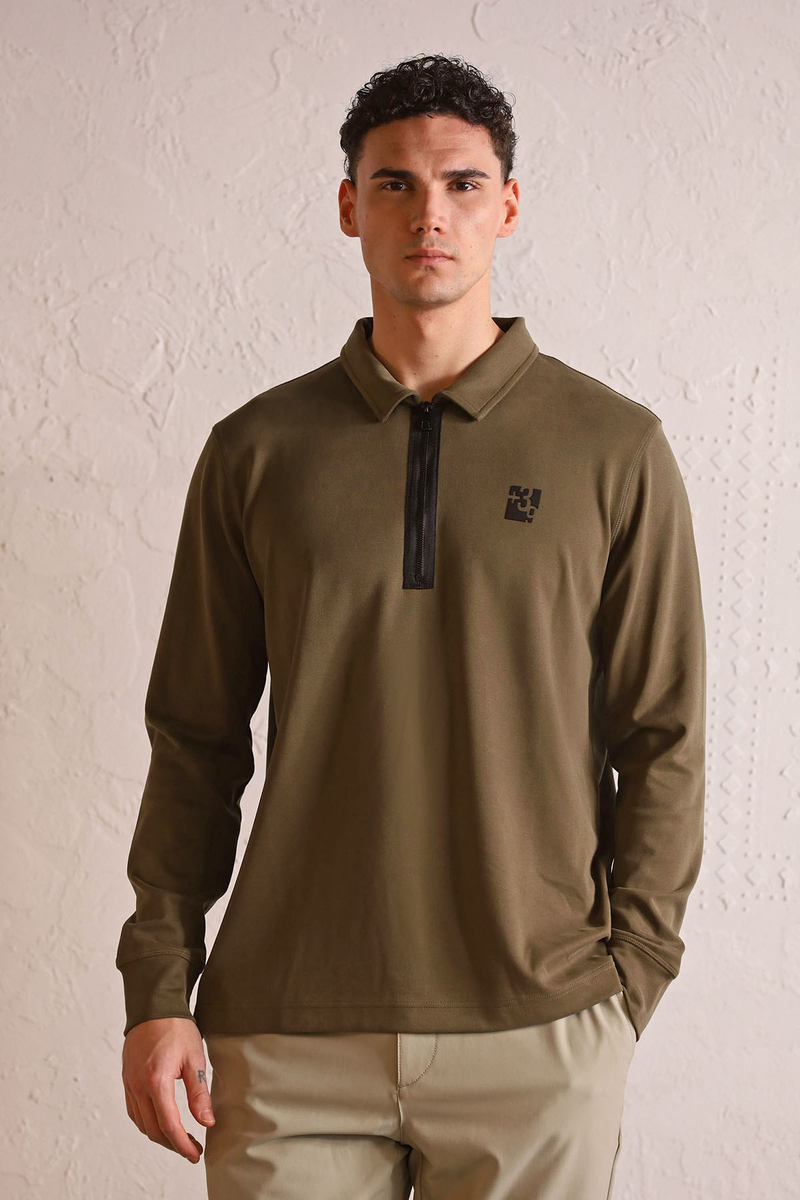 Polo Yaka Dikiş Detaylı Erkek Sweatshirt