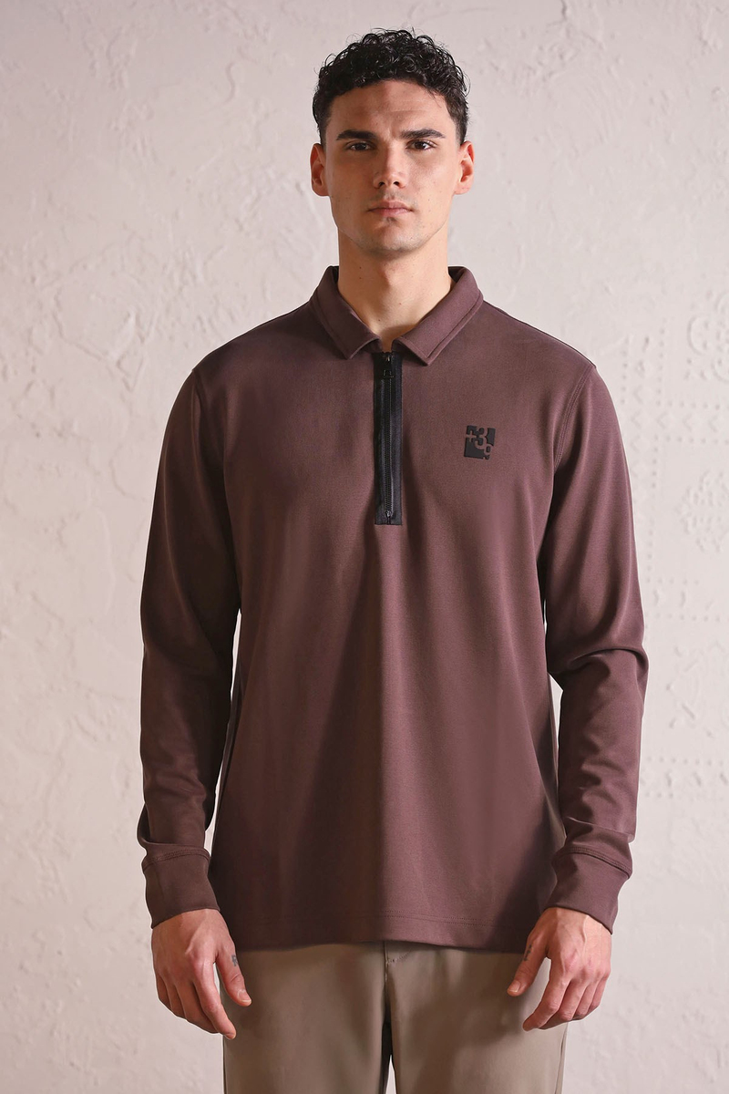 Polo Yaka Dikiş Detaylı Erkek Sweatshirt