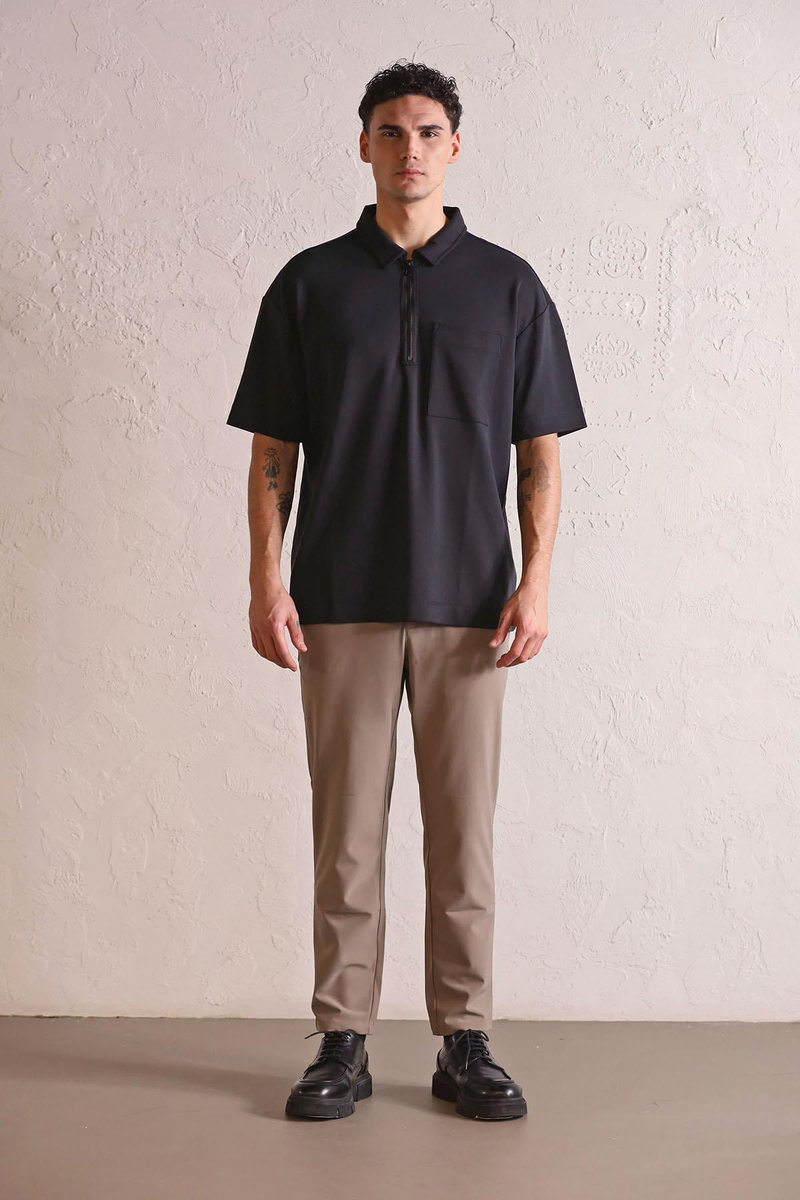 Polo Yaka Patı Fermuarlı Cepli Erkek T-shirt