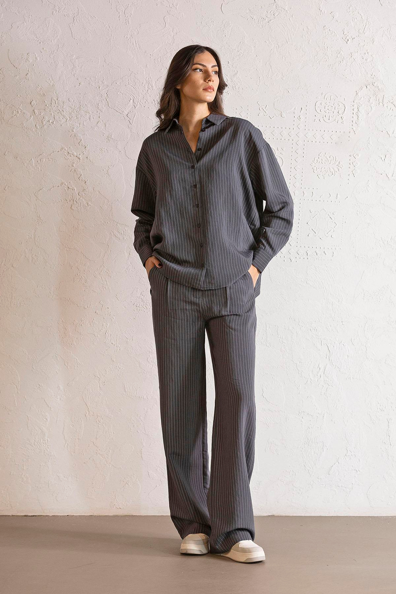 Regular Fit Çizgili Kadın Gömlek