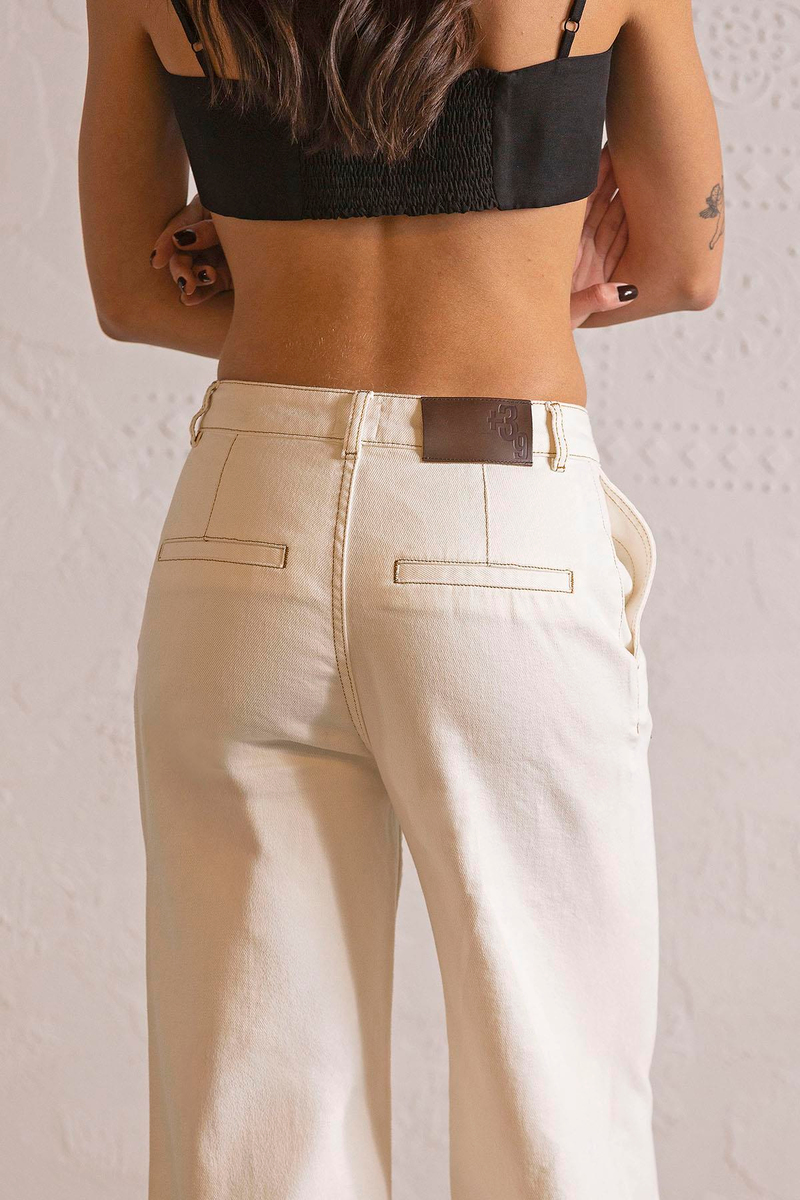 Wide Leg Ekru Denim Pantolon