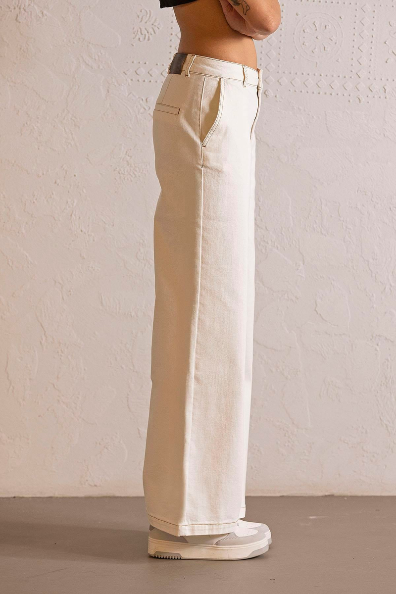 Wide Leg Ekru Denim Pantolon