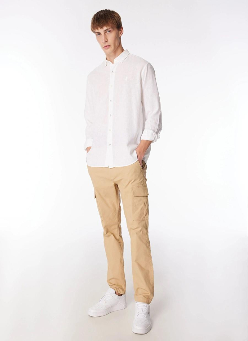 Yakası Alttan Britli Regular Fit Basic Erkek Gömlek