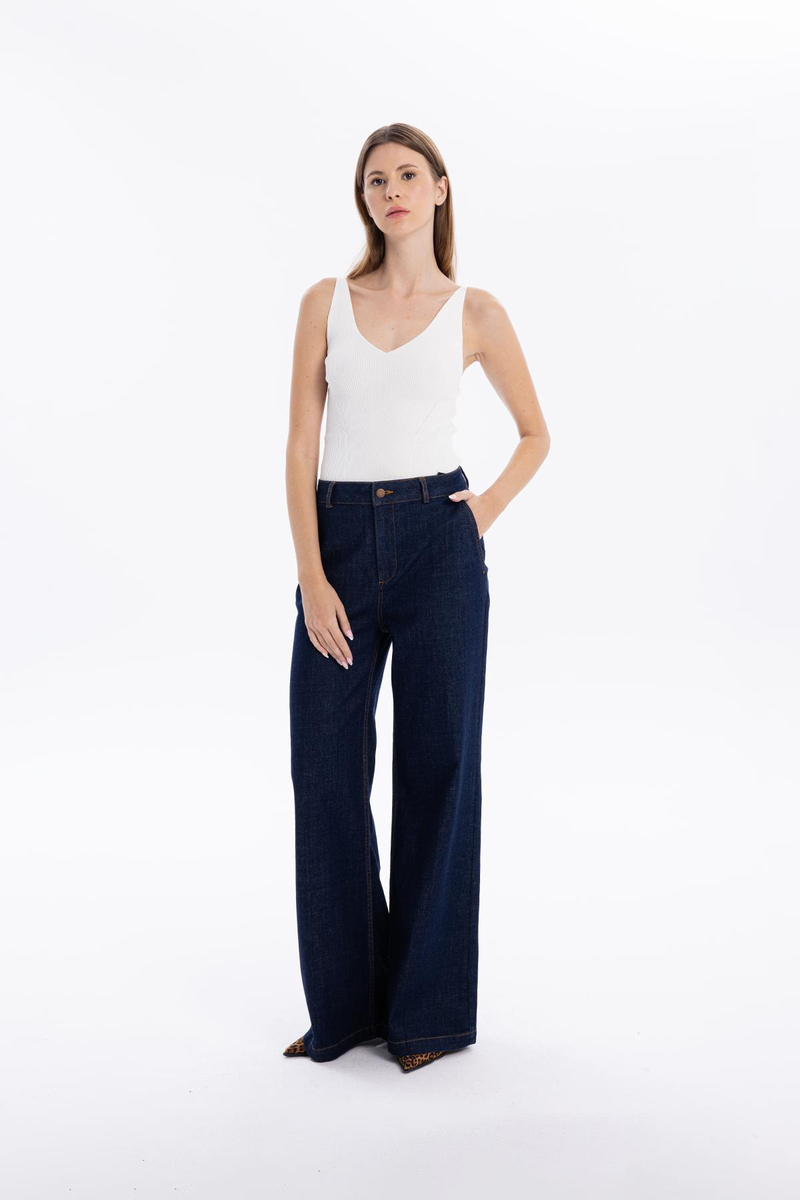 Yüksek Bel Wide Leg Bol Paça Denim Kadın Jean Pantolon