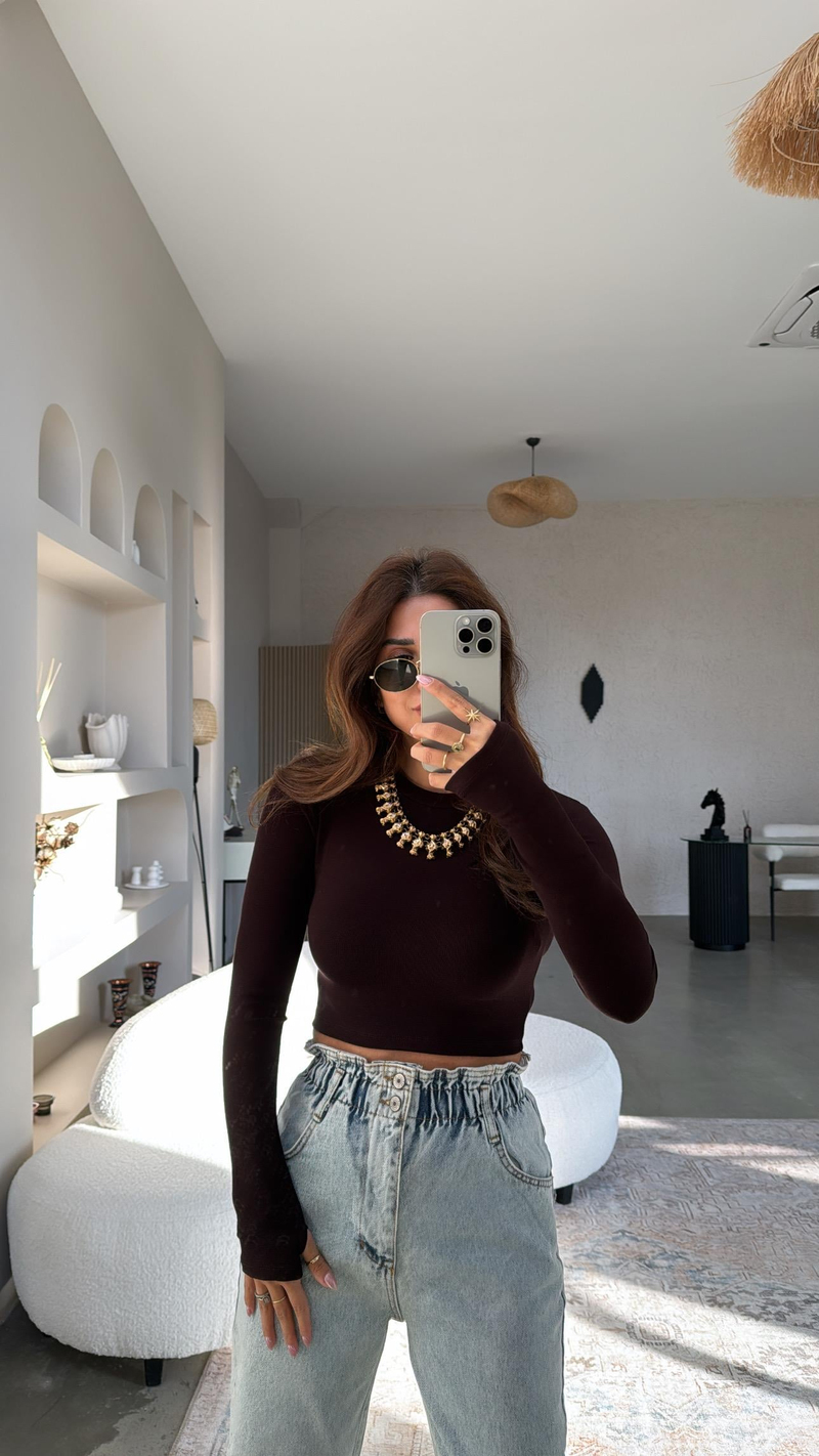 Acı Kahve Crop Parmak Geçme İthal Body