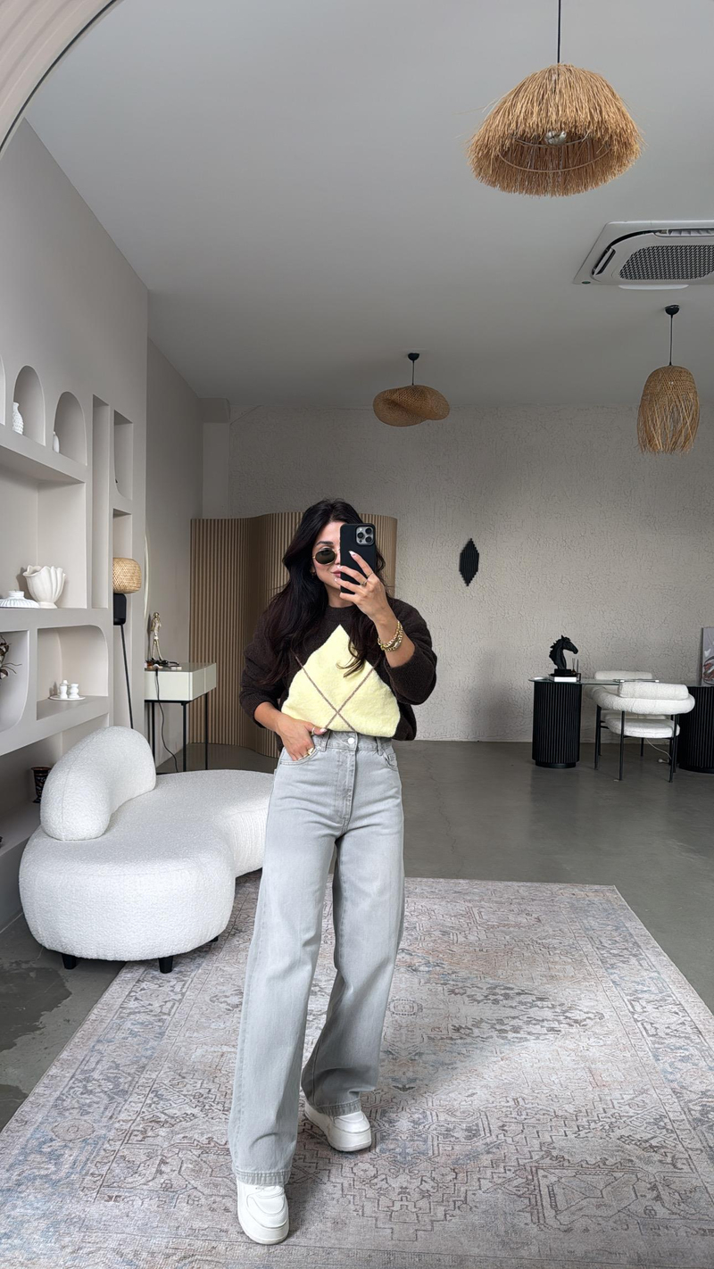 Açık Gri Taşlama Orijinal ZR Wide Leg Jean