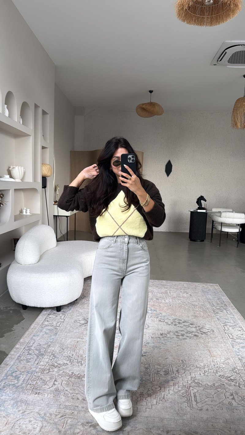 Açık Gri Taşlama Orijinal ZR Wide Leg Jean