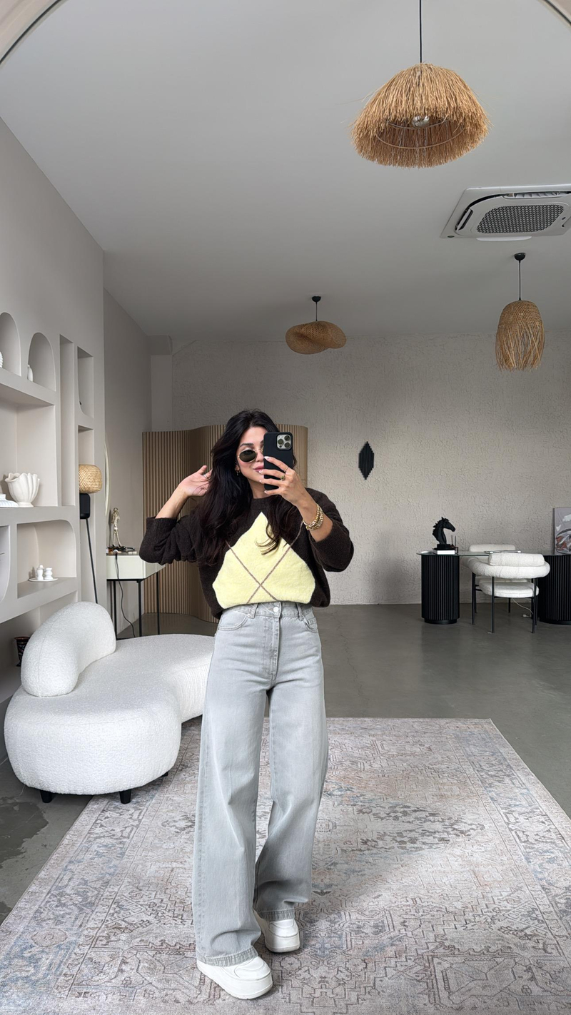 Açık Gri Taşlama Orijinal ZR Wide Leg Jean