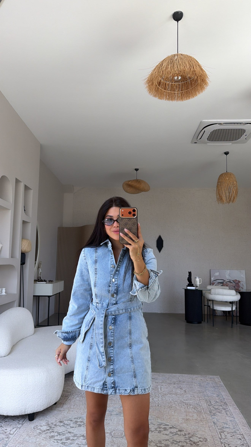 Açık Renk Denim Mini Elbise