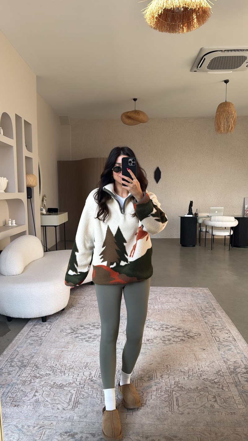 Ağaç Desenli Oys Model Polar Sweatshirt