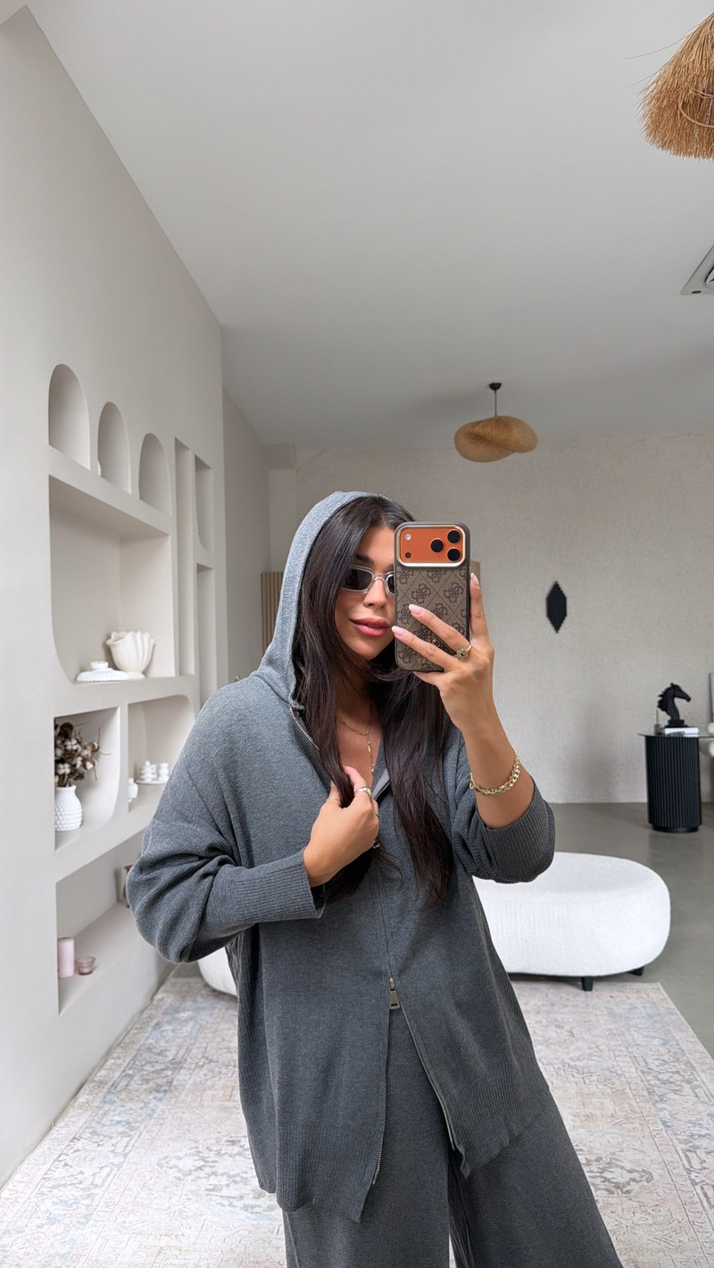 Antrasit Alt Üst Fermuarlı Premium Triko Takım