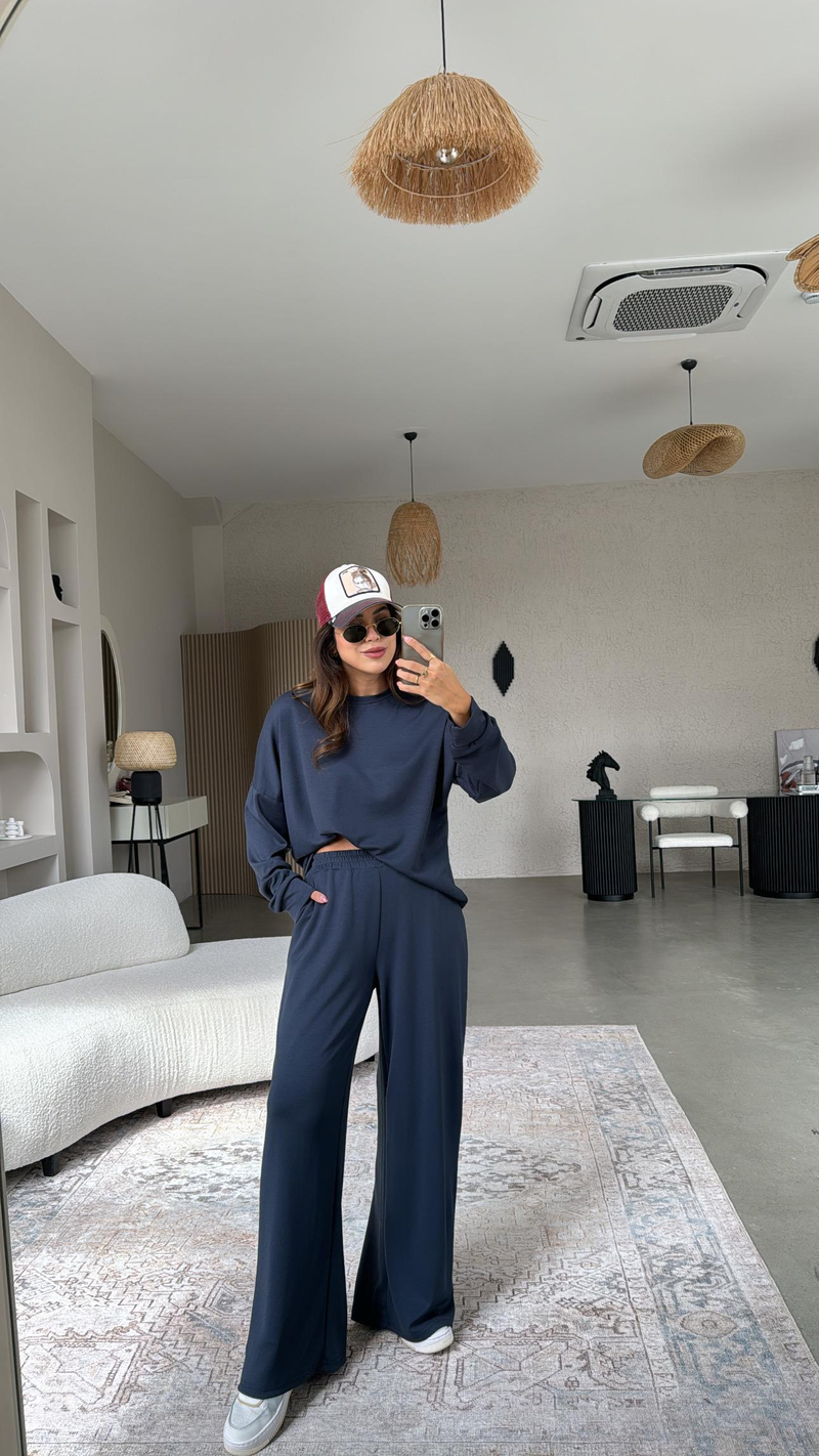 Antrasit Bol Paça Sweatshirt Eşofman Takım