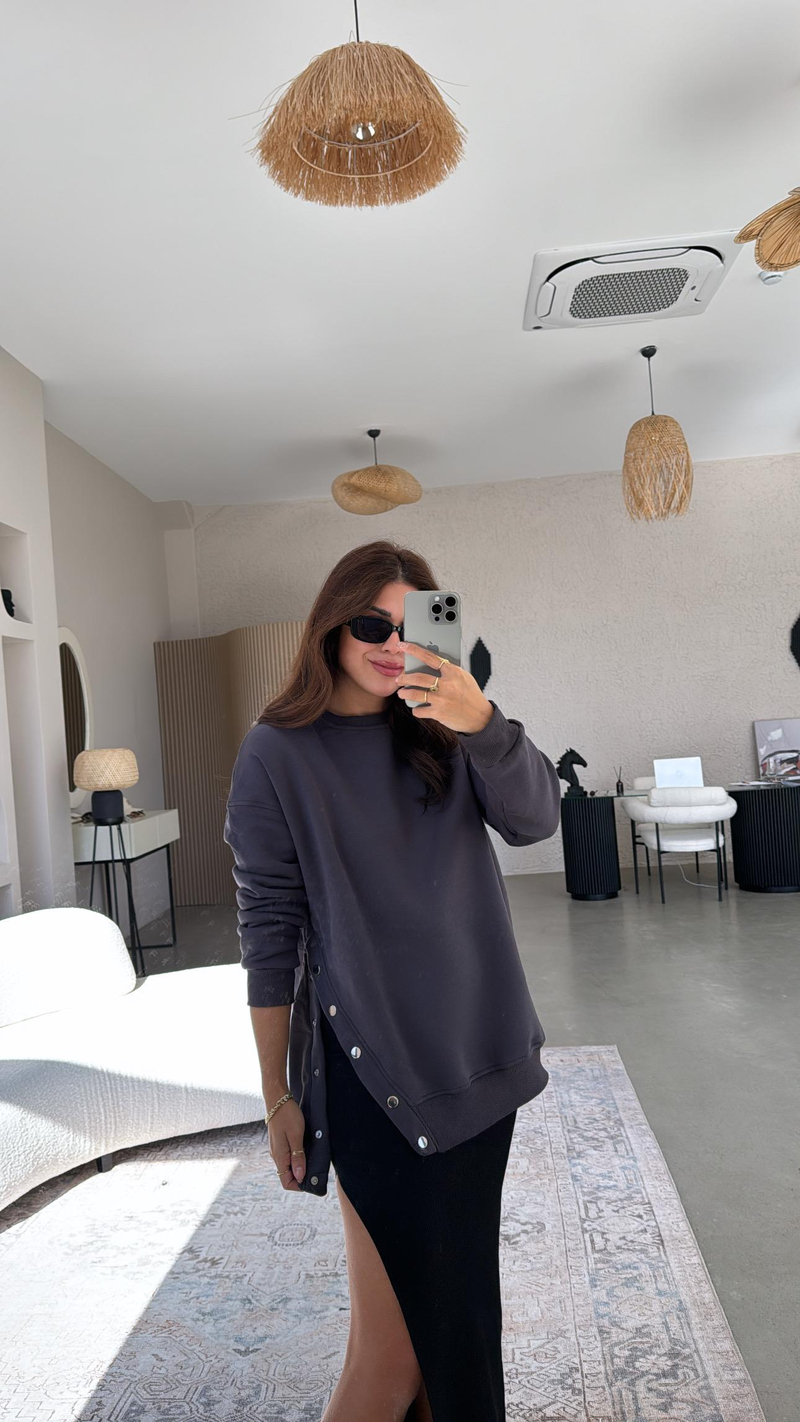 Antrasit Çıtçıt Detaylı Sweatshirt