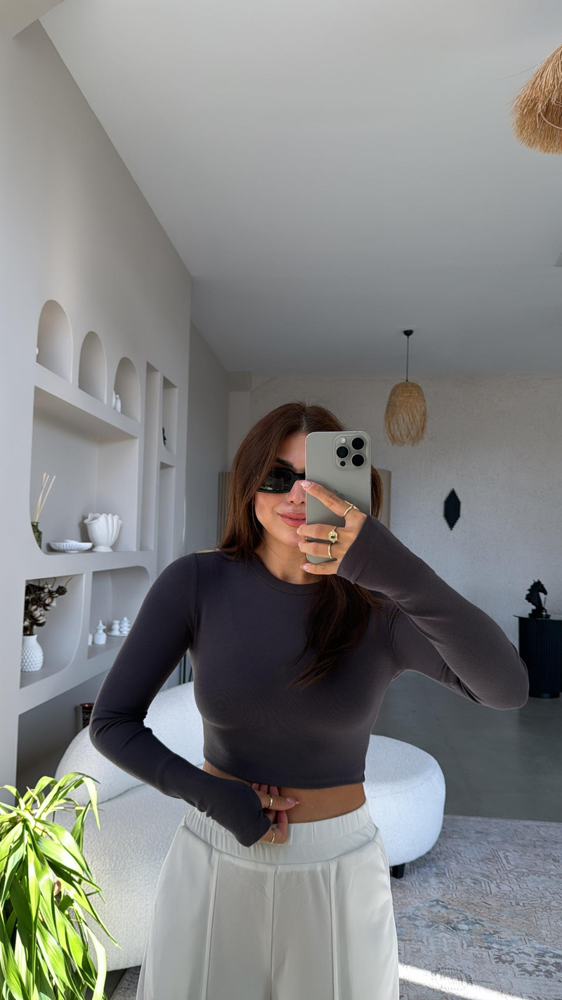 Antrasit Crop Parmak Geçme İthal Body