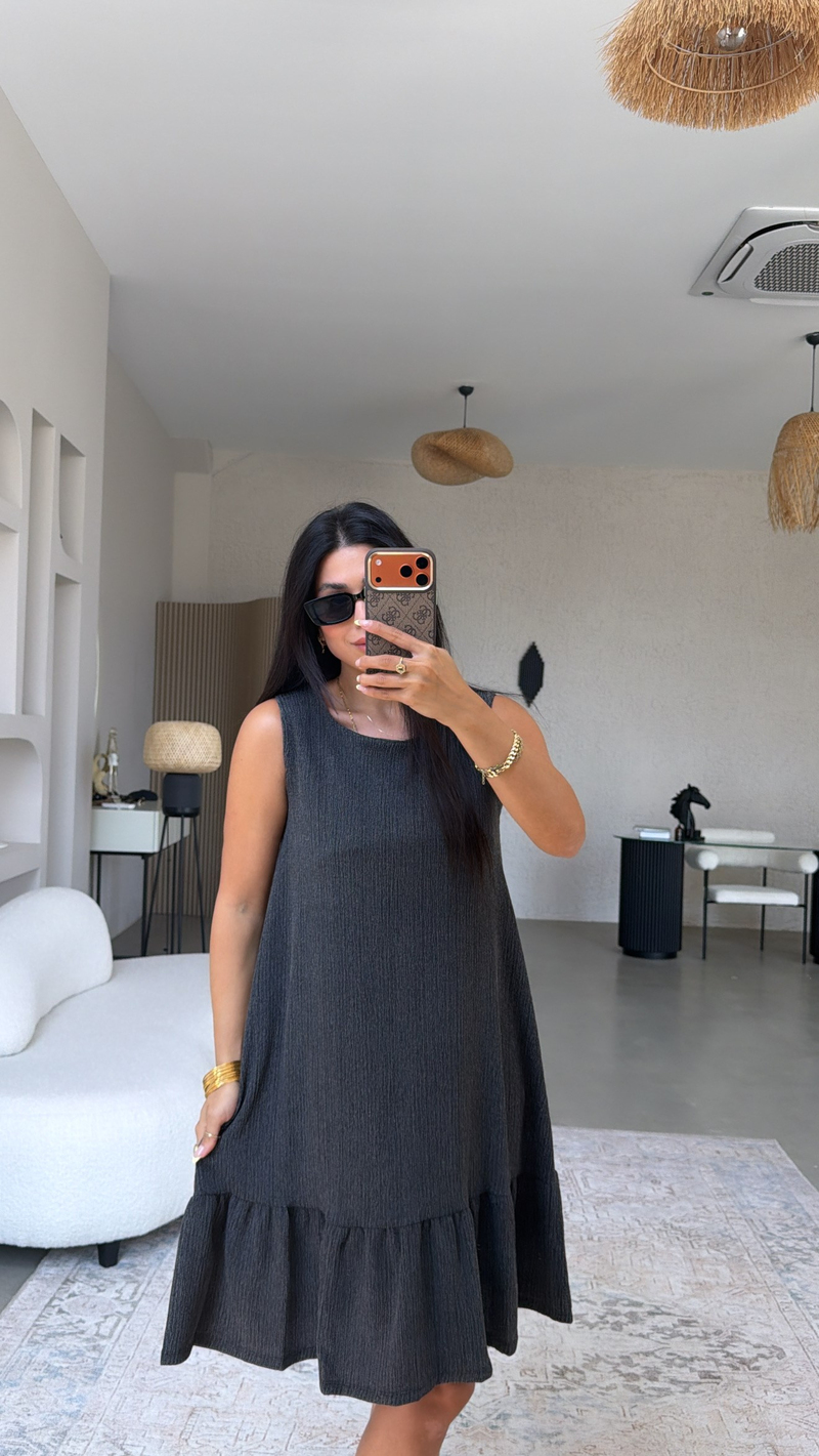 Antrasit Eteği Fırfırlı Bürümcük Elbise