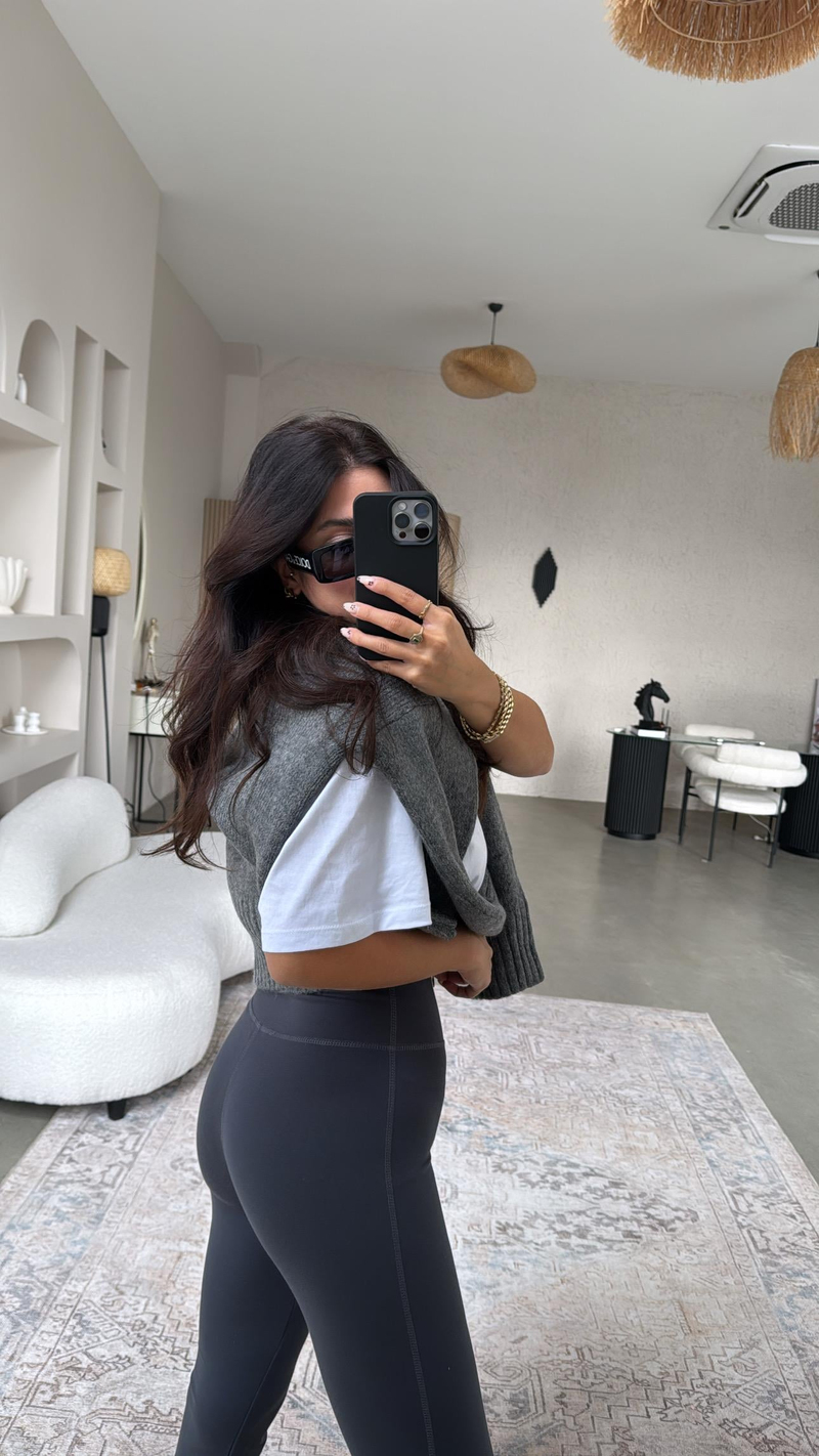 Antrasit Gümüş Aksesuarlı Fermuarlı Push Up Çelik Tayt Pantolon