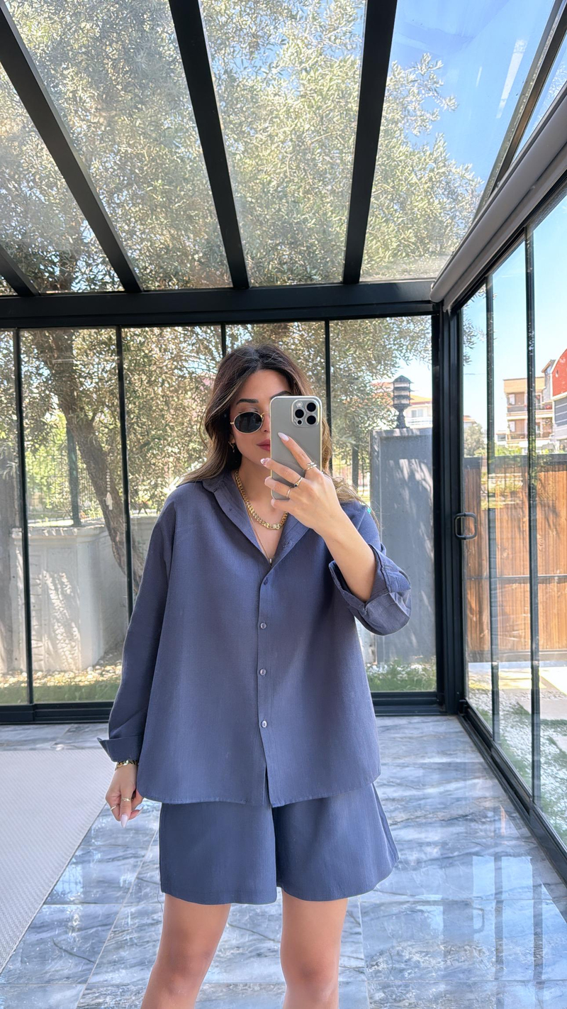 Antrasit Keten Gömlekli Takım