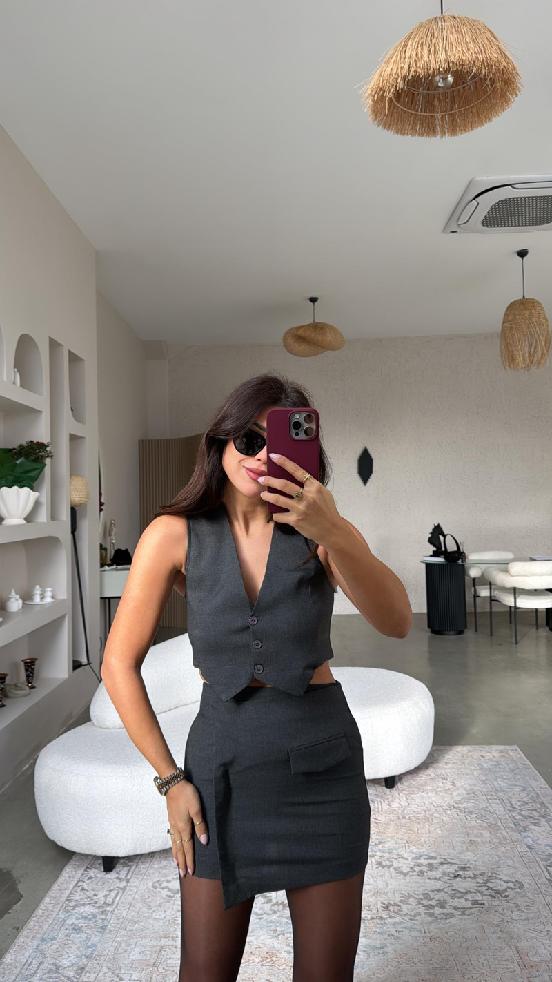 Antrasit Mini Etek Yelek Takım